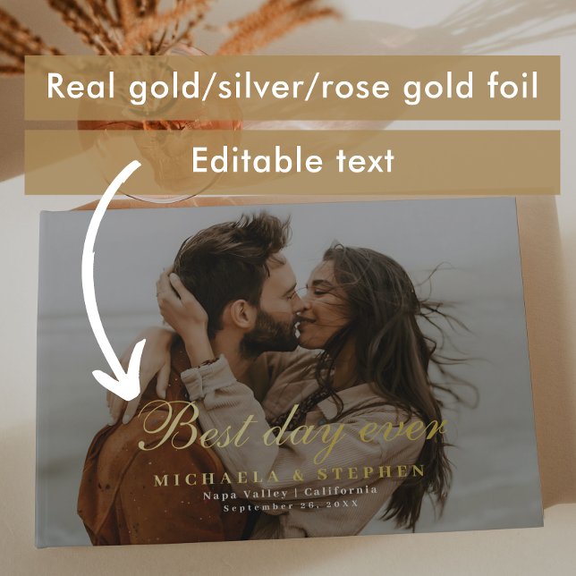 Livre D'or *VRAI FOIL* Mariage personnalisé moderne à 2 photo (Créateur téléchargé)