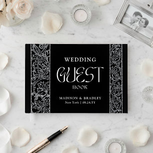 Livre D'or Vrai Mariage Floral Vintage Noir Feuille