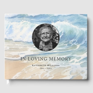 Livre D'or Watercolor Ocean Waves Memorial Funeral Photo