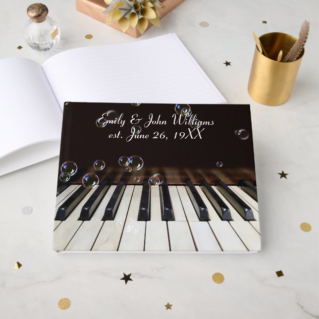 Livre D'or Wedding Anniversary Bubbles on Piano Keys (Recto ouvert)