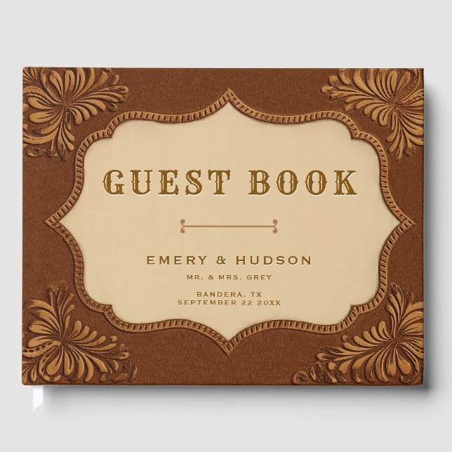 Livre D'or Western Tooled Rustic Terracotta Elegant Wedding (Recto)