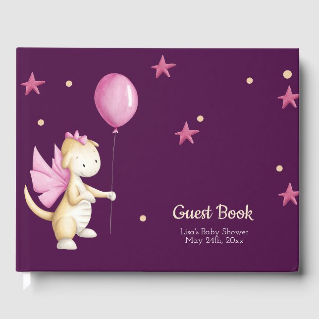 Livre D'or Whimsical rose Baby Dragon Girl Baby shower (Recto)