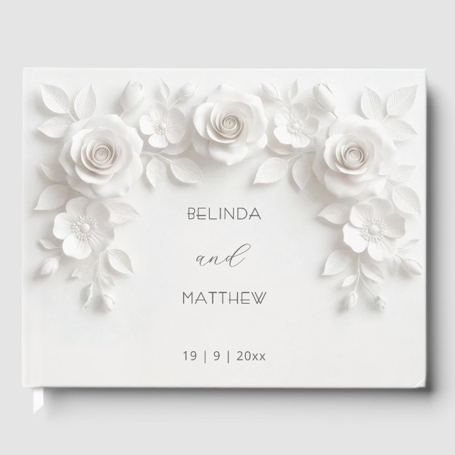 Livre D'or White 3D Floral Roses | Wedding (Recto)