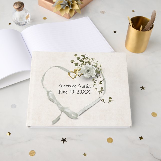 Livre D'or White Rose and Heart With Scripture Verse (Recto ouvert)