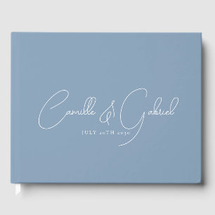 Livre D'or White Script Names Mariage Dusty Blue Guest Book