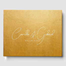 Livre D'or White Script Names Mariage Gold Guest Book