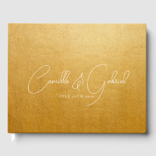 Livre D'or White Script Names Mariage Gold Guest Book