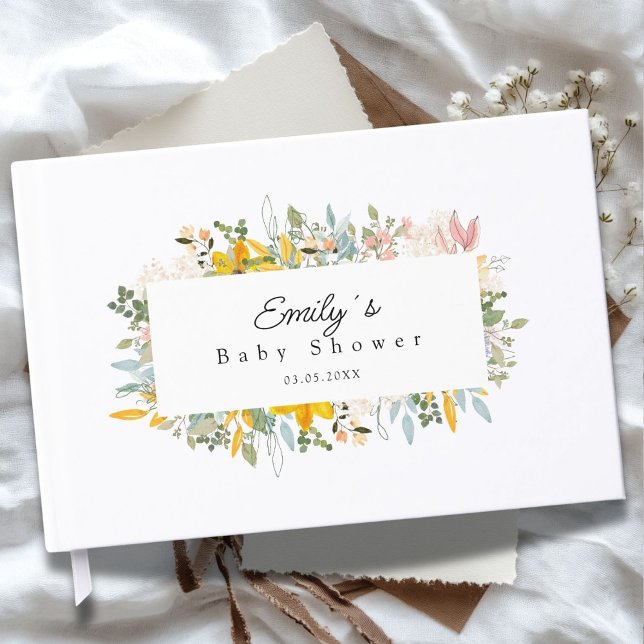 Livre D'or Wildflower Garden Charm | Baby Shower (Wildflower Garden Charm | Custom Baby Shower Guest Book with your Name & Date.)