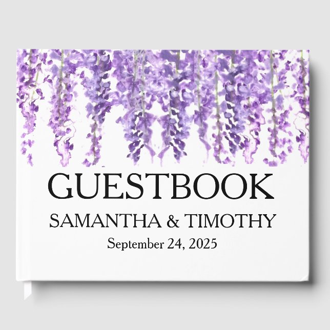 Livre D'or Wisteria Purple Aquarelle Florale Mariage (Recto)