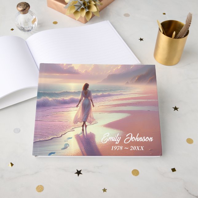 Livre D'or Woman Leaving Footprints On a Beach (Recto ouvert)
