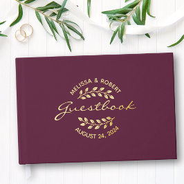Livre D'or Wreath Gold Foil sur le Mariage Bourgogne