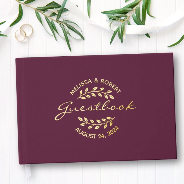 Livre D'or Wreath Gold Foil sur le Mariage Bourgogne (Créateur téléchargé)