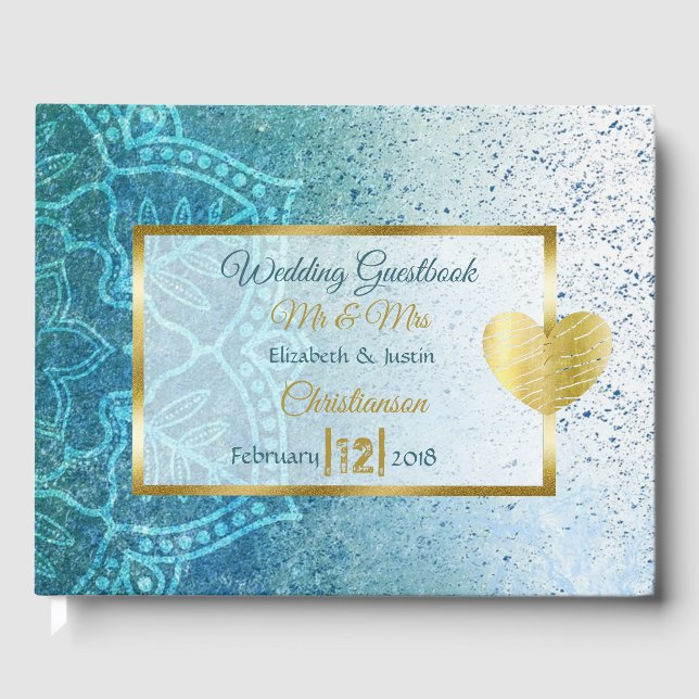 Livre Mariage de Blue Mandala Gold Heart (Recto)