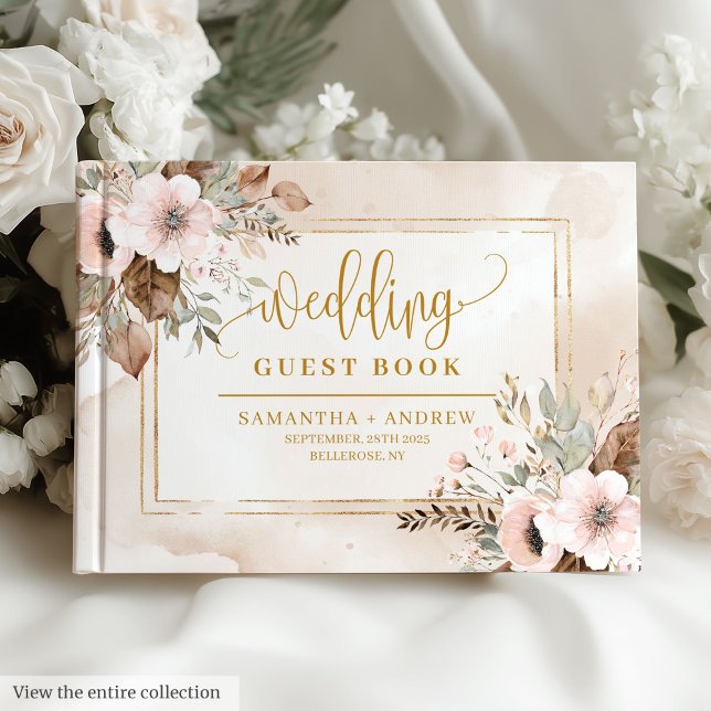 Livre Mariage floral d'automne d'automne rose vif  (Modern Blush Pink Gold Autumn Floral Wedding Book)