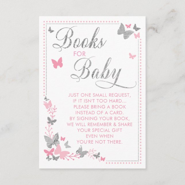 Livre Papillon Pour Carte Bébé, Rose, Argent (Devant)