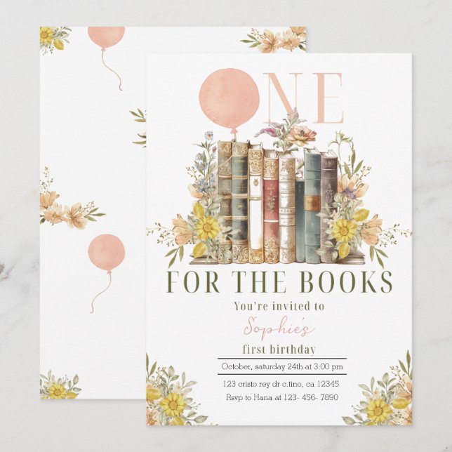 Livre rose Première Invitation anniversaire (Devant / Derrière)