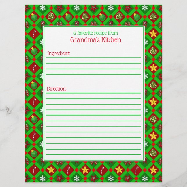 Livre rouge vert Motif de Noël Recette papier (Devant)