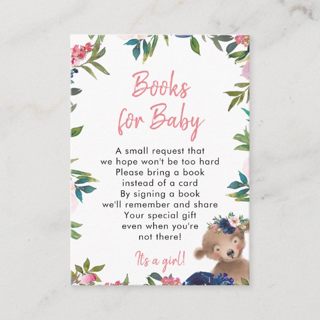 livres de fille rose floral pour bébé carte de dem (Devant)