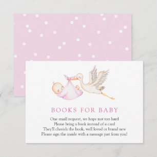 Livres en cigogne rose pour bébé carte d'insertion