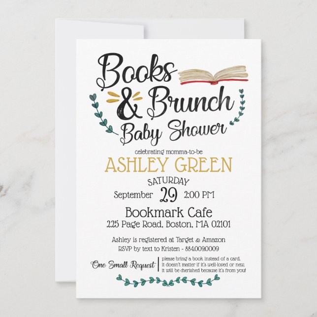 Livres et Brunch Baby shower Invitation (Devant)