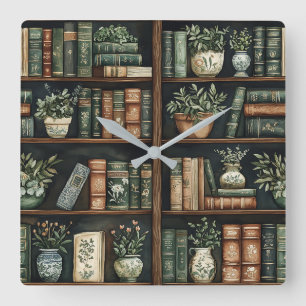 Livres et fleurs Horloge murale