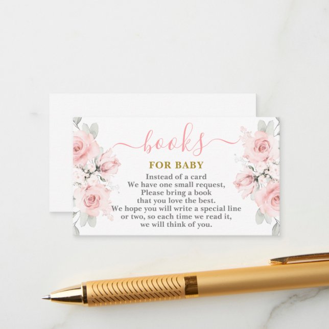 Livres floral rose pour carte bébé (Devant/Arrière en situation)