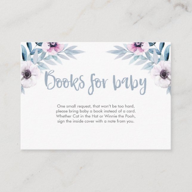 Livres floraux bleu pourpre pour carte Baby shower (Devant)