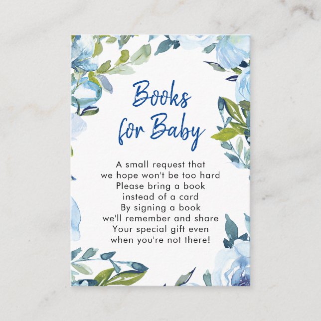 livres floraux bleus pour la carte de demande bébé (Devant)