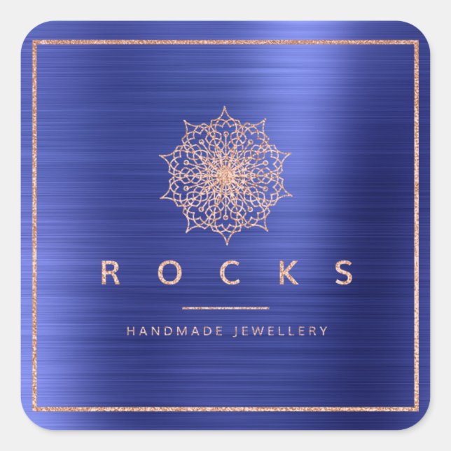 Liz Mandala Pink Rose Gold Cobalt Blue Metallic Quadratischer Aufkleber (Vorderseite)