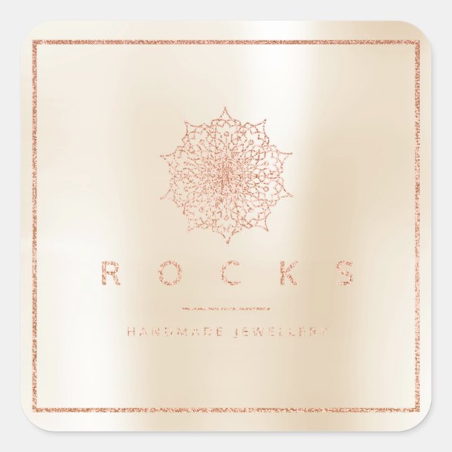 Liz Mandala Pink Rose Gold Metallic Pearly Quadratischer Aufkleber (Vorderseite)