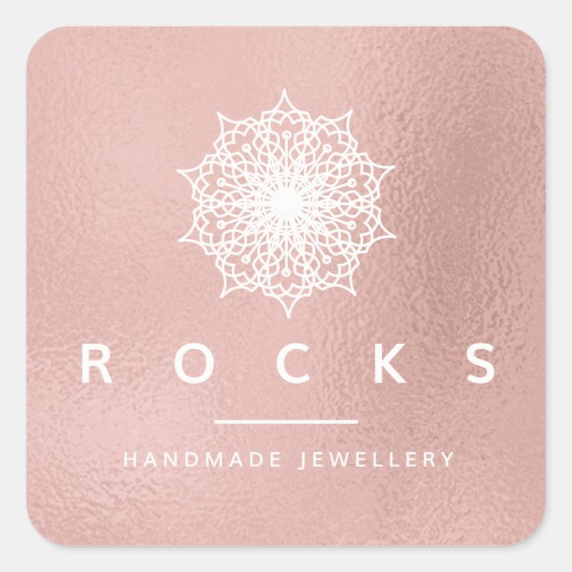 Liz Mandala Pink Rose Gold Metallic White 1 Quadratischer Aufkleber (Vorderseite)
