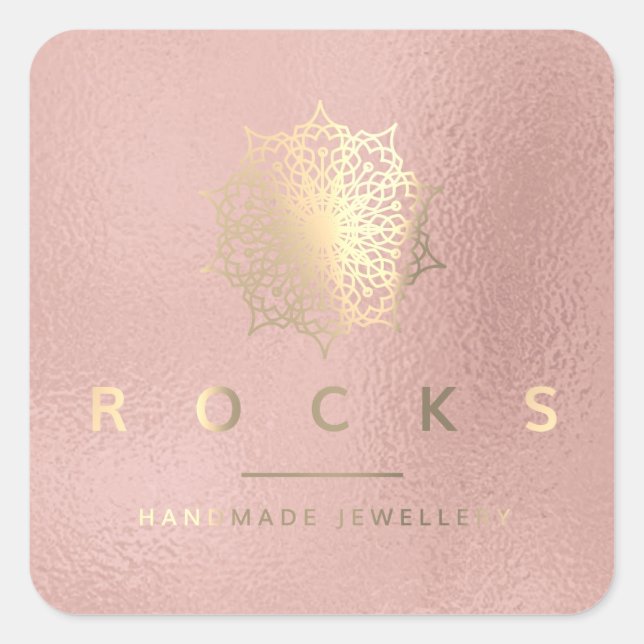 Liz Mandala Pink Rose Gold Metallic White 2 Quadratischer Aufkleber (Vorderseite)