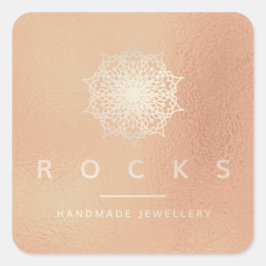 Liz Mandala Pink Rose Gold Metallic White 3 Quadratischer Aufkleber