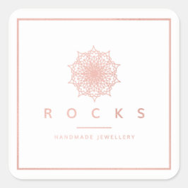 Liz Mandala Pink Rose Gold Metallischer Weißrahmen Quadratischer Aufkleber