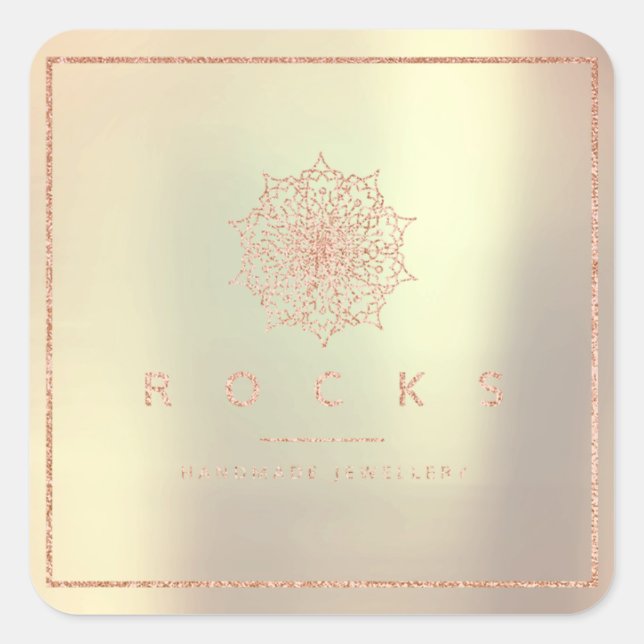 Liz Mandala Pink Rose Gold Metallrahmen Quadratischer Aufkleber (Vorderseite)