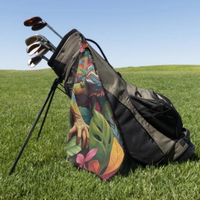 Lizard-Blätter und Farbe Golfhandtuch (Colourful Lizard Tropical Jungle Art Golf Towel – Golfer Gift Custom Sports Gear
)