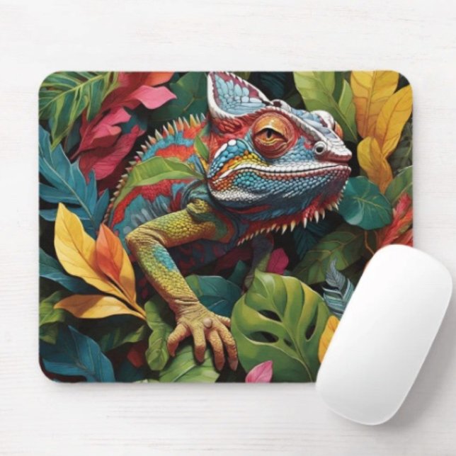 Lizard-Blätter und Farbe Mousepad (Colourful Lizard Tropical Jungle Art mouse pad durable dust and stain resistant.. Non-slip rubber.)