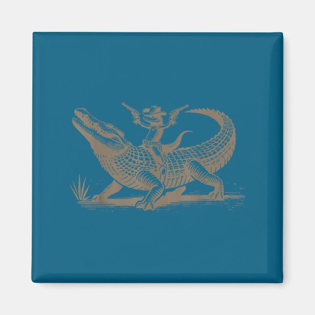Lizard Cowboy Riding Crocodile Alligator Western A Magnet (Vorne)