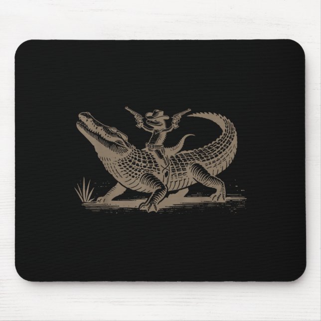 Lizard Cowboy Riding Crocodile Alligator Western A Mousepad (Vorne)