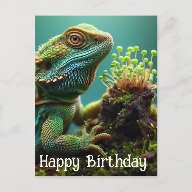 Lizard im Moss Garden Happy Birthday Postkarte (Vorderseite)