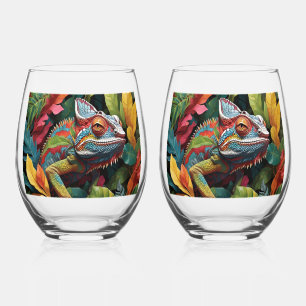 Lizard Leaves & Farbe Weinglas Ohne Stiel