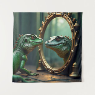 Lizard und Crocodile Mirror Encounter Wandteppich