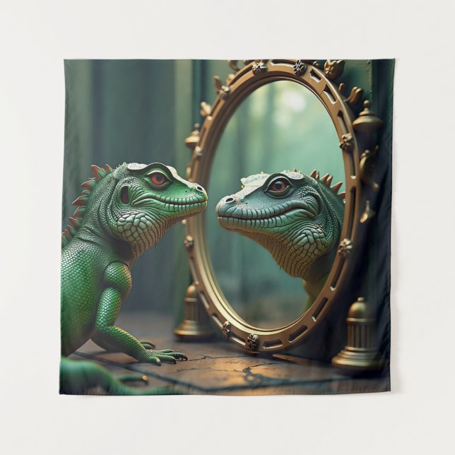 Lizard und Crocodile Mirror Encounter Wandteppich (Vorderseite)
