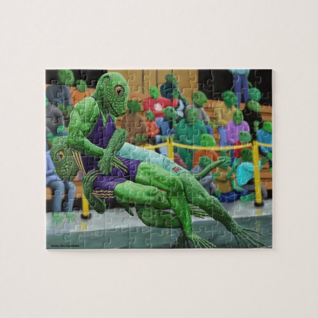 Lizard Warrior Wrestling Kleine Fantasie Puzzle (Horizontal)