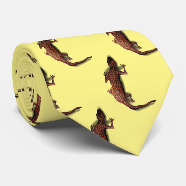 Lizard Wildlife Neck Tie Yellow Krawatte (Gerollt)