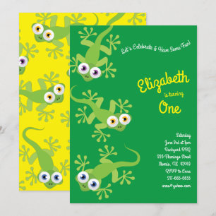 Lizards Geckos Niedlich Kids 1. Geburtstag Party Einladung
