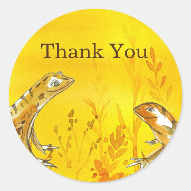 Lizards Watercolor Yellow Danke Runder Aufkleber (Vorderseite)