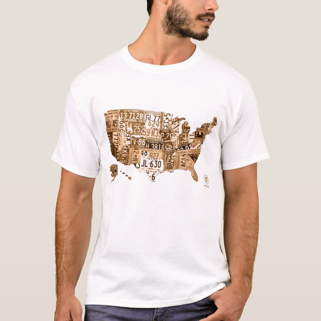 Lizenz-Platten-Karte des USAsepia-Ton-T - Shirt (Vorderseite)