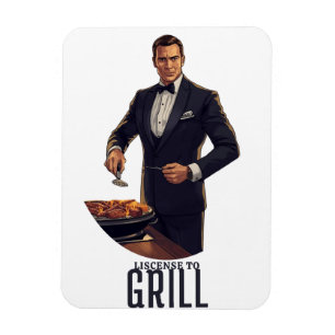 Lizenz zum Grillen James Bond Parodie Illustration Magnet