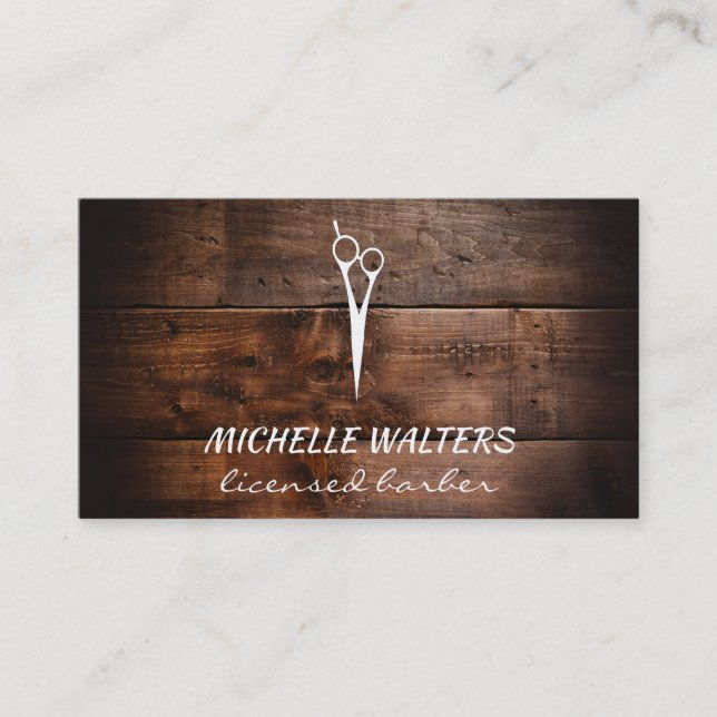 Lizenzierte Barberschere und Holz Visitenkarte (Vorderseite)